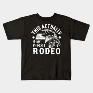 This Actually Is My First Rodeo Possum T Shirt, Funny Western Cowboy Kids T-Shirt